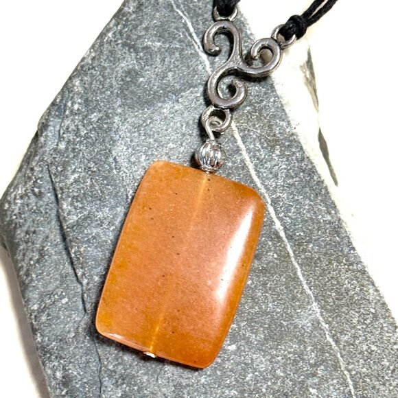 2/$20, Genuine Orange Aventurine Necklace, Geometric Gemstone Cord Necklace - Picture 4 of 10